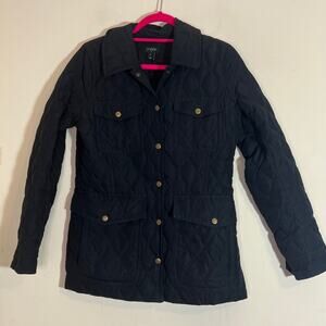 J. Crew Factory Quilted Down Coat Size Small Brass Snap Front Gorpcore Outdoors
